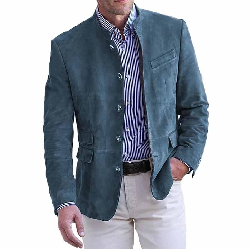 Retro Stand Collar Single Breasted Slim Fit Multi-pocket Blazer