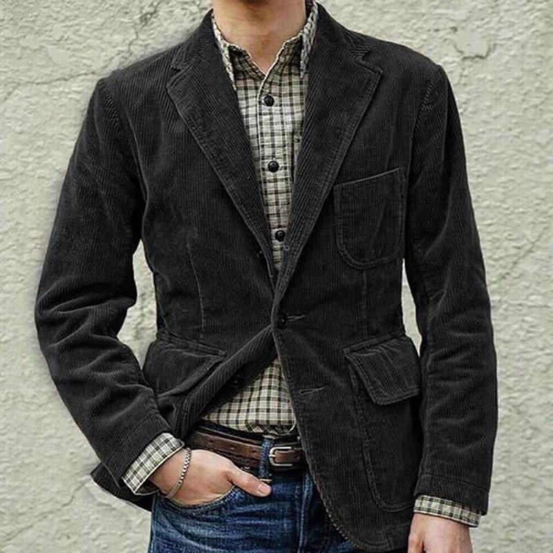 Casual Solid Color Lapel Corduroy Blazer