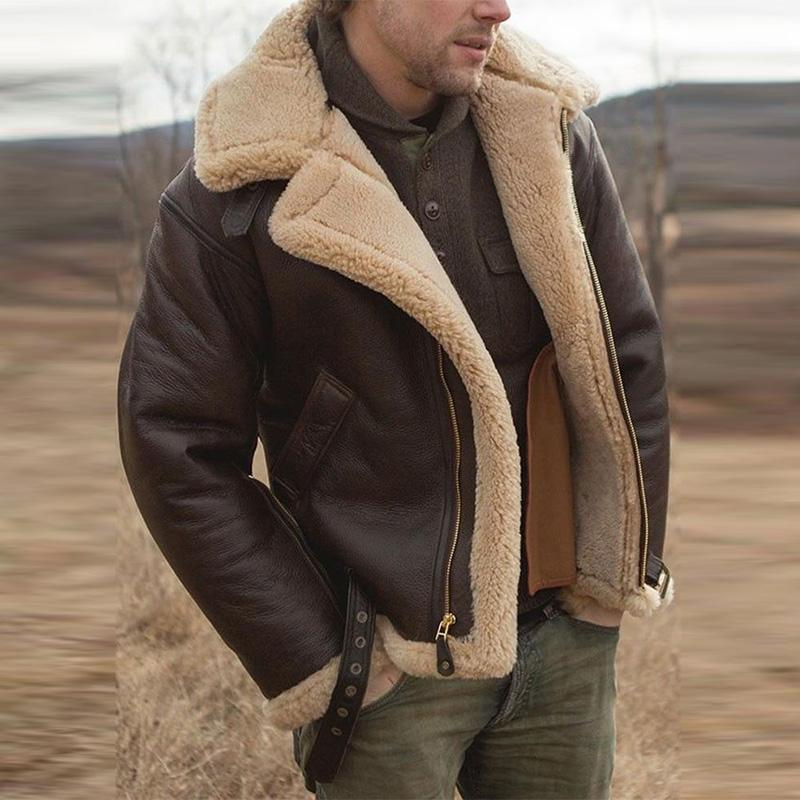 Casual Lapel Warm Long Sleeve Faux Leather Coat - DUVAL