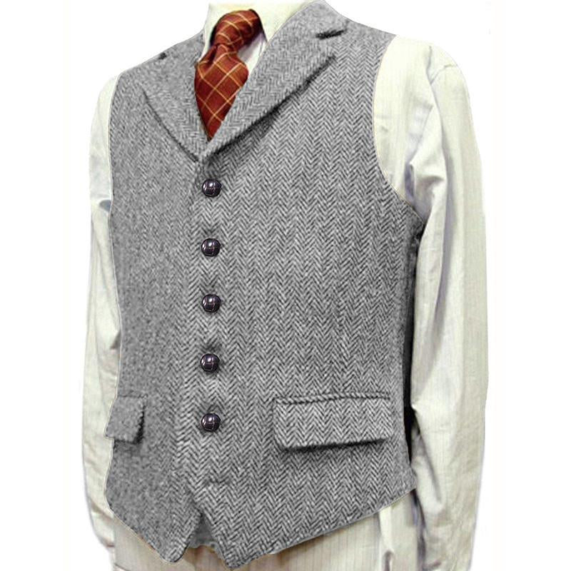 Vintage Lapel Herringbone Single Breasted Suit Vest