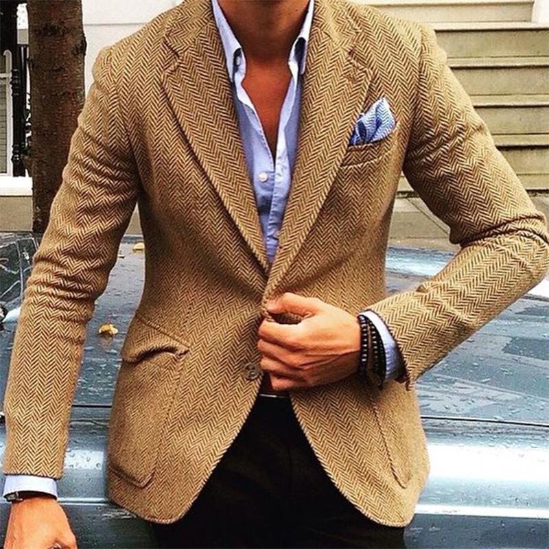 men's vintage herringbone lapel single breasted blazer