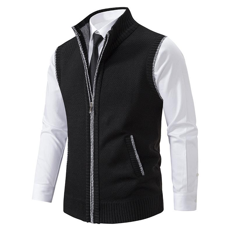 Casual Solid Color Stand Collar Sleeveless Knitted Vest