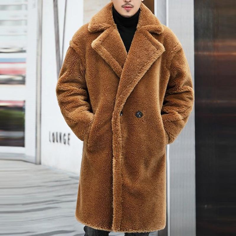 Warm Solid Color Teddy Plush Lapel Long Coat - DUVAL