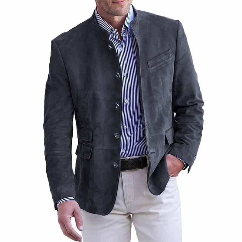 Retro Stand Collar Single Breasted Slim Fit Multi-pocket Blazer