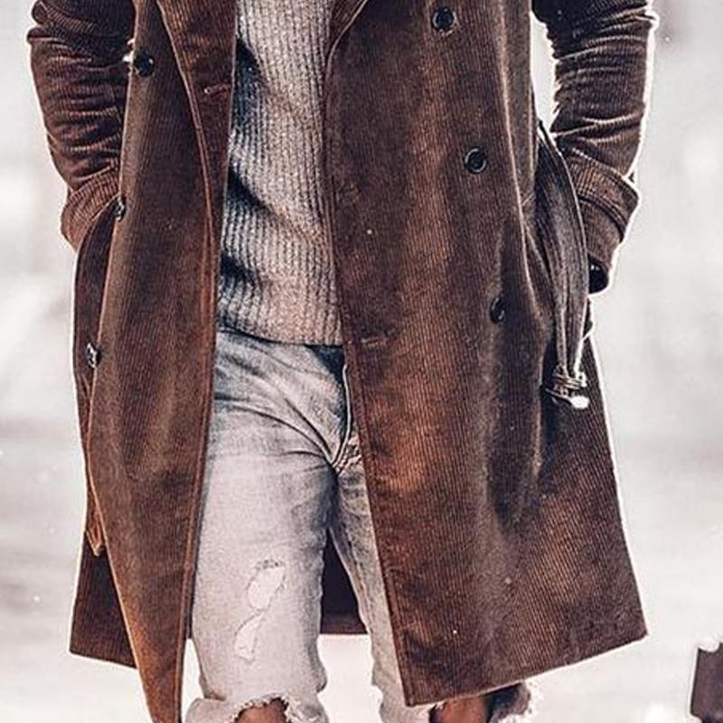 Men's Solid Color Corduroy Lapel Coat