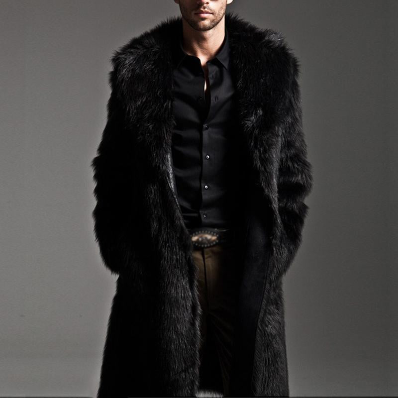 Lapel Long Imitation Fur Solid Color Coat - DUVAL