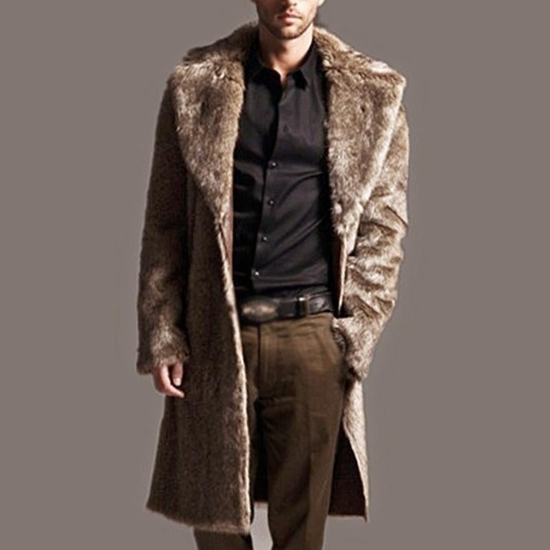 Lapel Long Imitation Fur Solid Color Coat - DUVAL