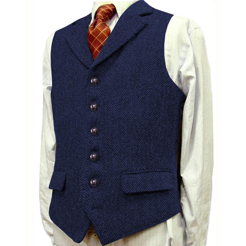 Vintage Lapel Herringbone Single Breasted Suit Vest