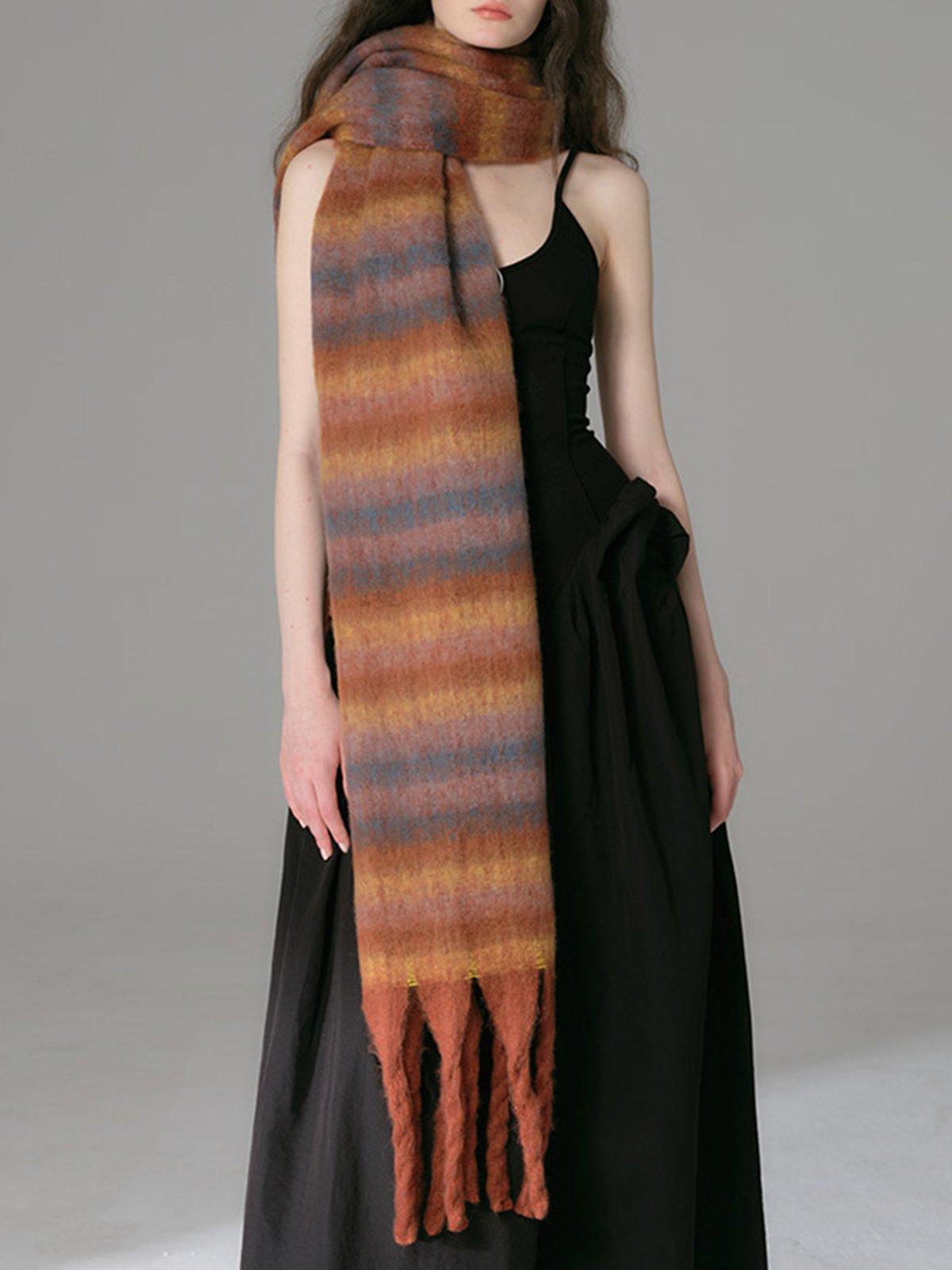 Colorful Stripes Cozy Scarf with Fringes