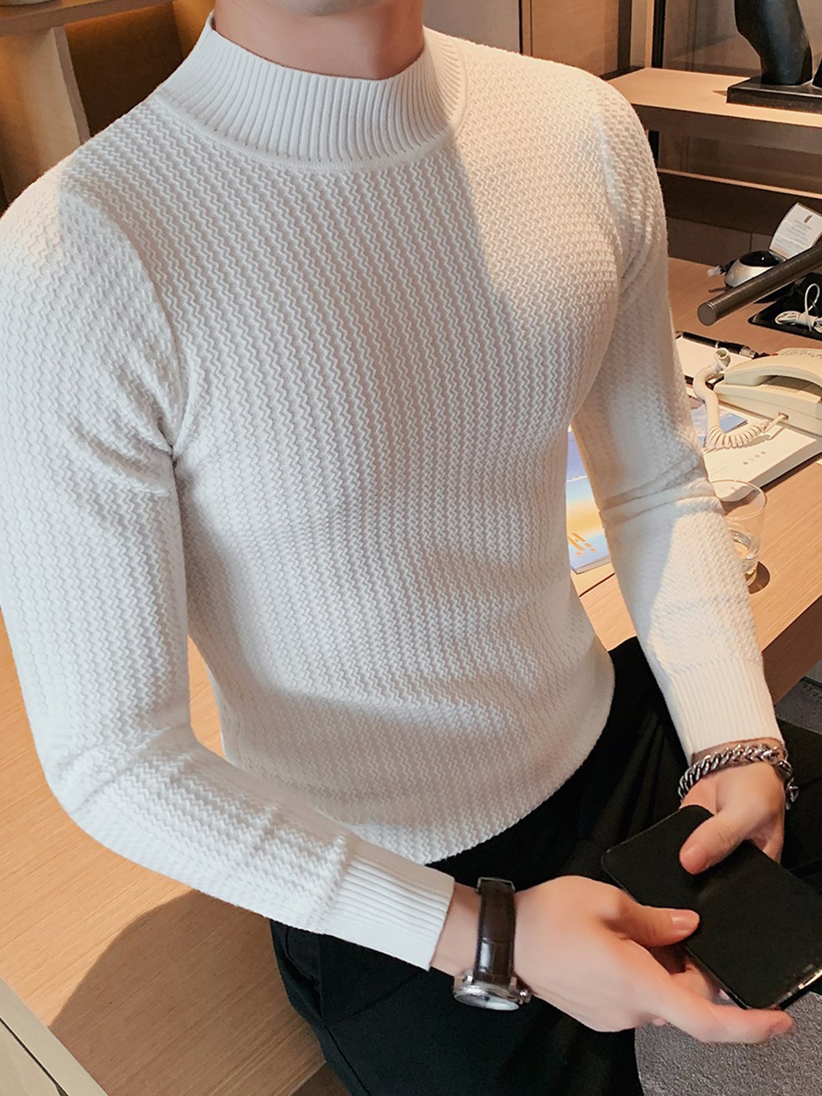 Mock-Neck Texture Baselayer Sweater