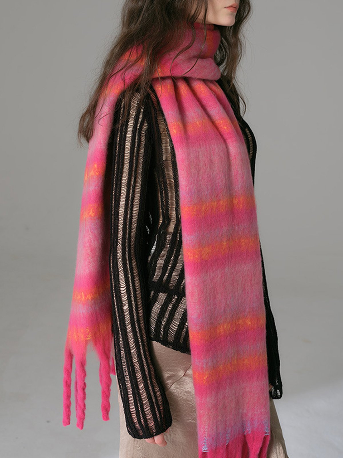 Colorful Stripes Cozy Scarf with Fringes