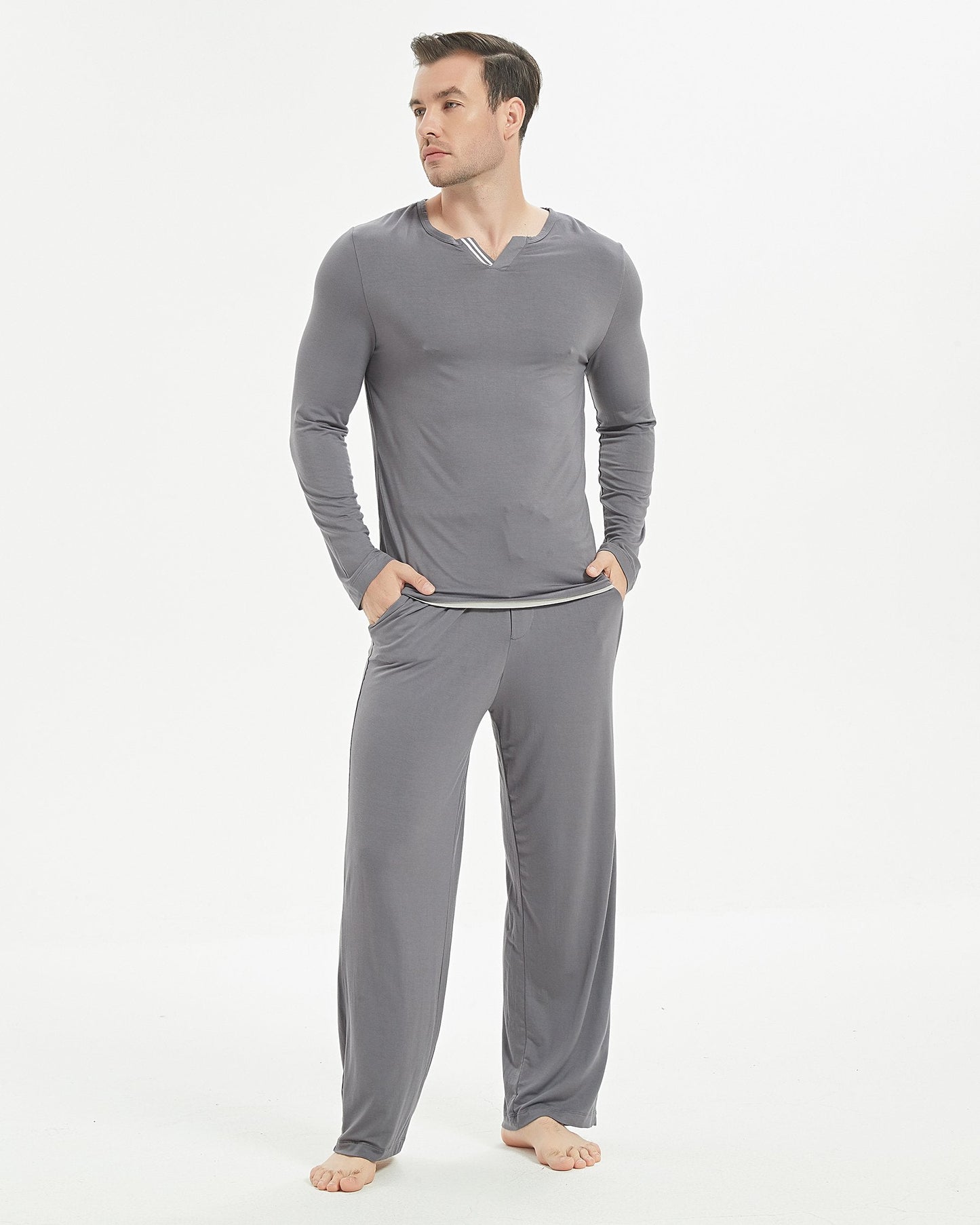 Bamboo Stripe V-Neck Long Sleeve Pajama Set