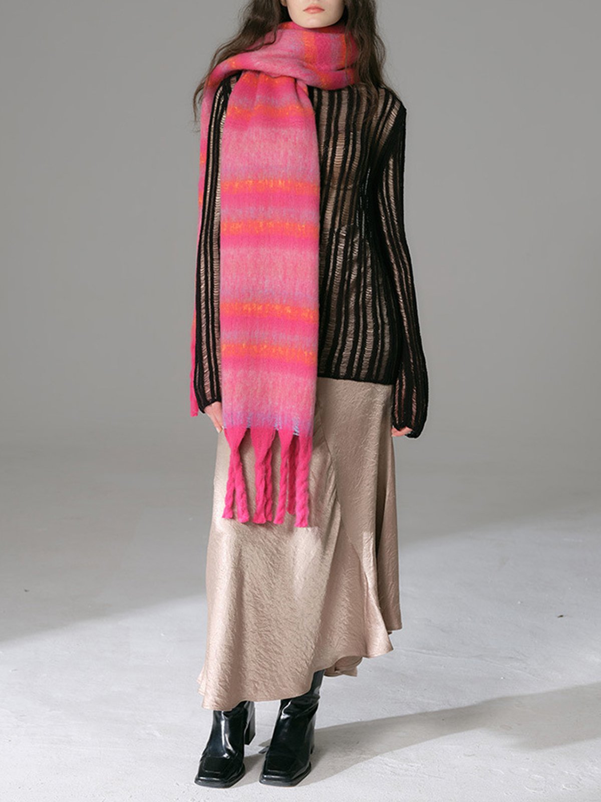 Colorful Stripes Cozy Scarf with Fringes