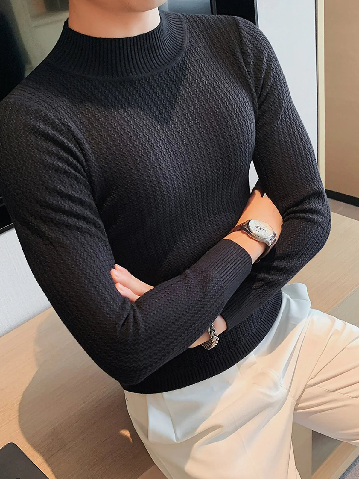 Mock-Neck Texture Baselayer Sweater