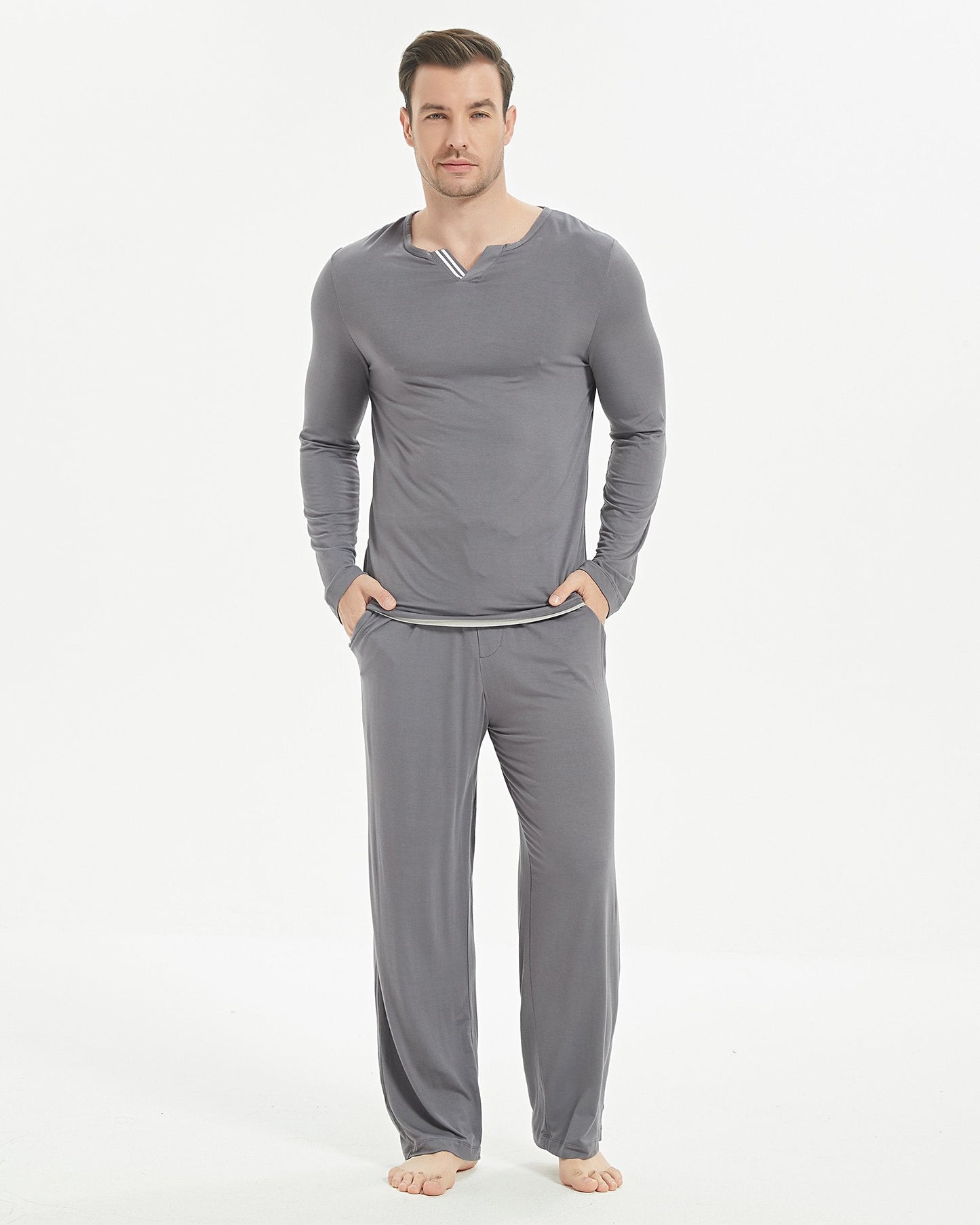 Bamboo Stripe V-Neck Long Sleeve Pajama Set