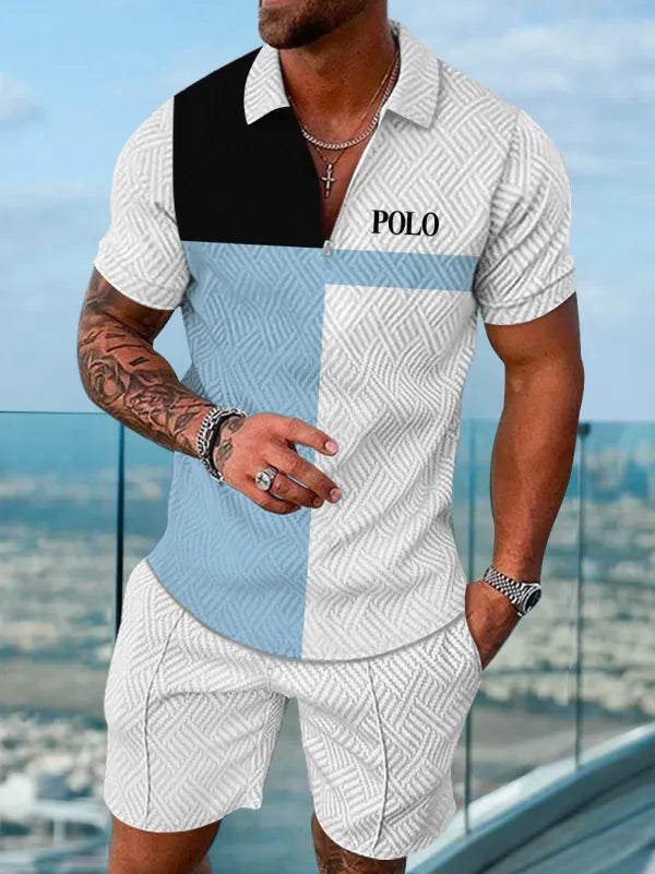 Polo Short Sleeve Zipper Two-Piece Set