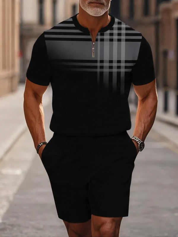 Short Sleeve Zipper Two-piece Set - DUVAL