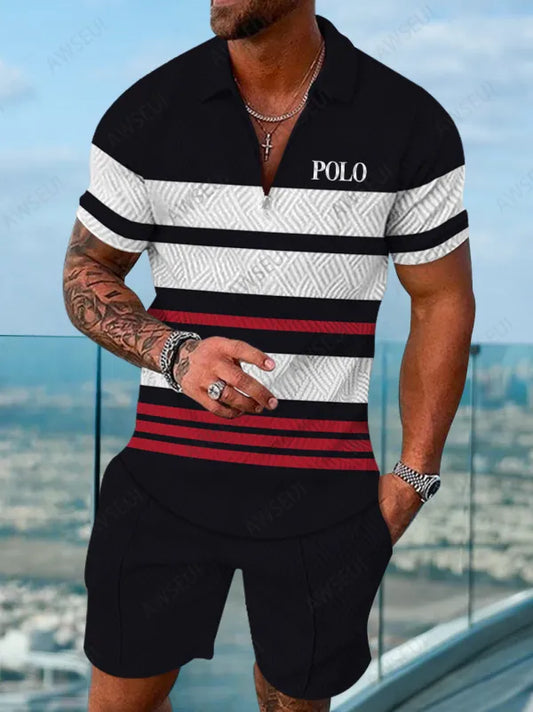 Polo Short Sleeve Zipper Two-Piece Set