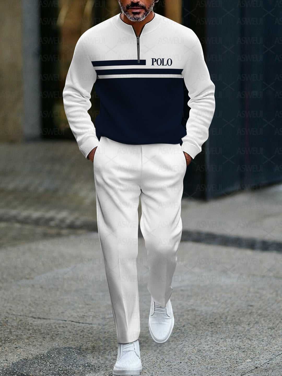 Zipper Long Sleeve Long Pants Two-Piece Set - DUVAL