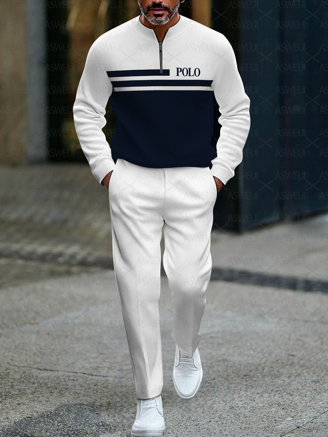 Zipper Long Sleeve Long Pants Two-Piece Set