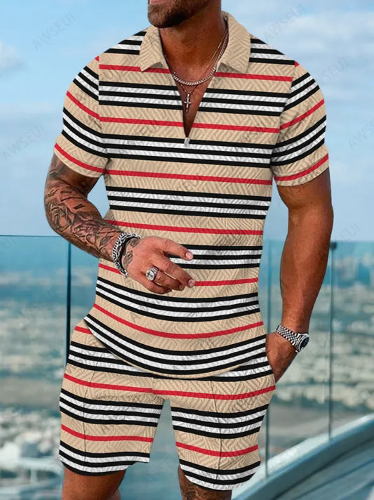 Polo Short Sleeve Zipper Two-Piece Set