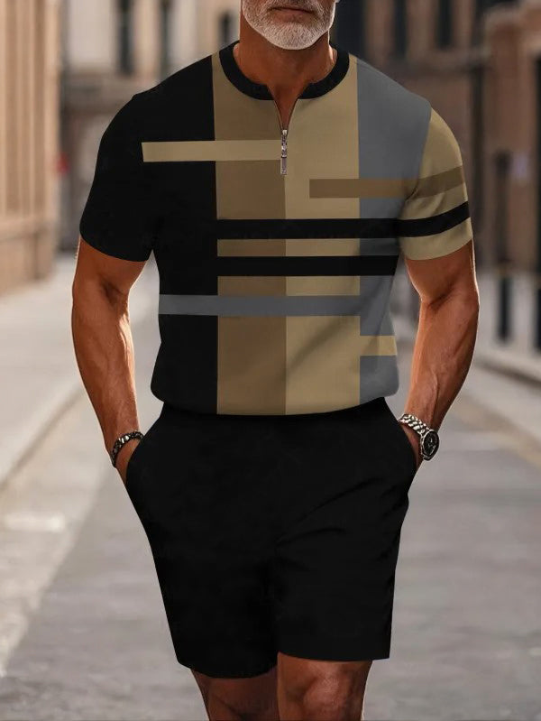 Short Sleeve Zipper Two-piece Set - DUVAL