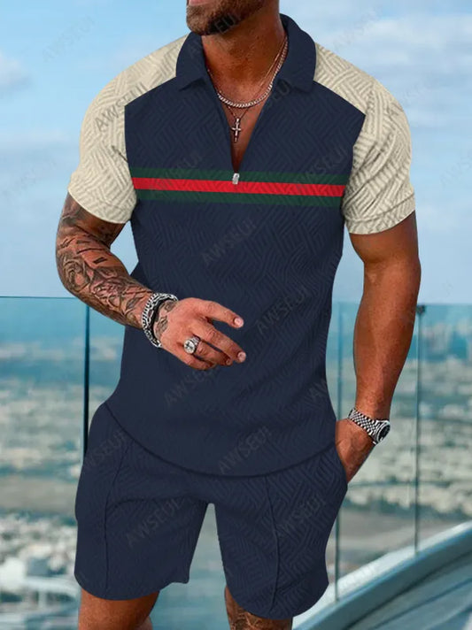 Polo Short Sleeve Zipper Two-Piece Set