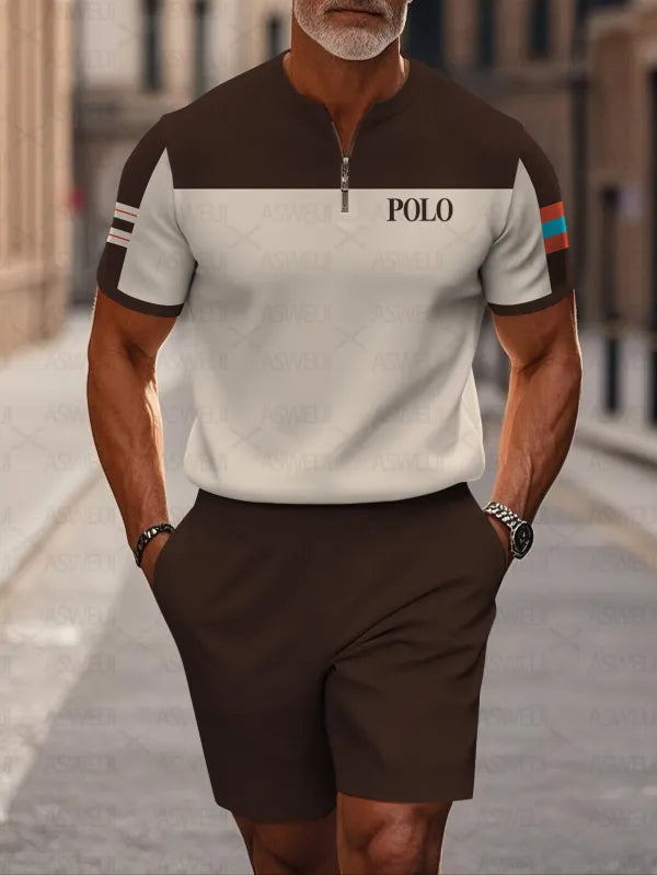 Short Sleeve Zipper Two-piece Set - DUVAL