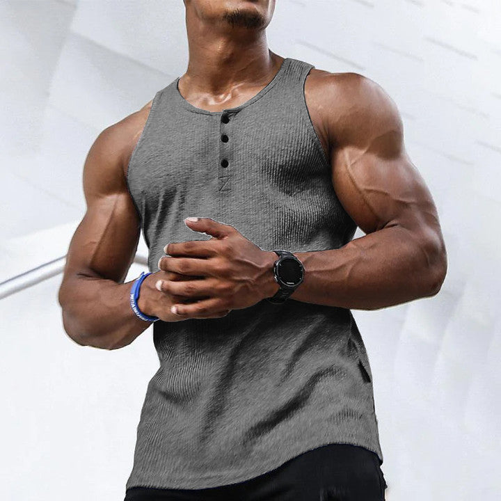 Solid Color Henley Collar Tank Top