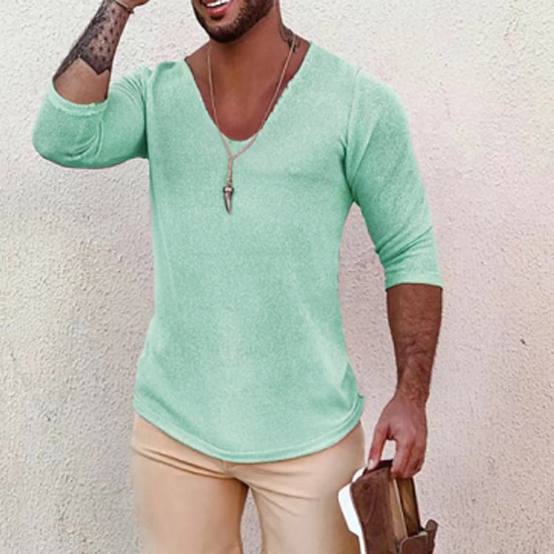 men's-casual-long-sleeved-thin-v-neck-knitwear