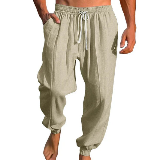 Solid Loose Linen Elastic Waist Casual Pants