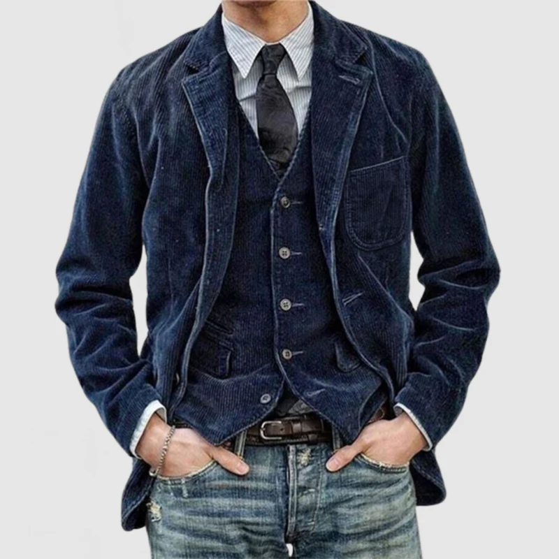 Casual Solid Color Lapel Corduroy Blazer