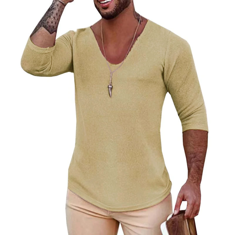 men's-casual-long-sleeved-thin-v-neck-knitwear