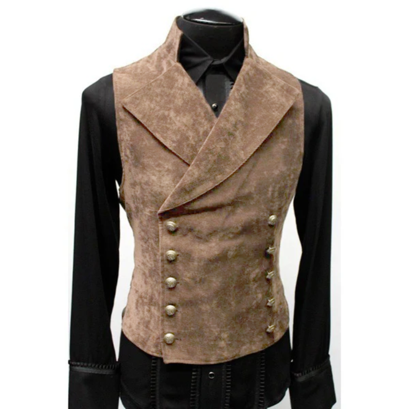 STAND COLLAR SUEDE DOUBLE BREASTED VEST