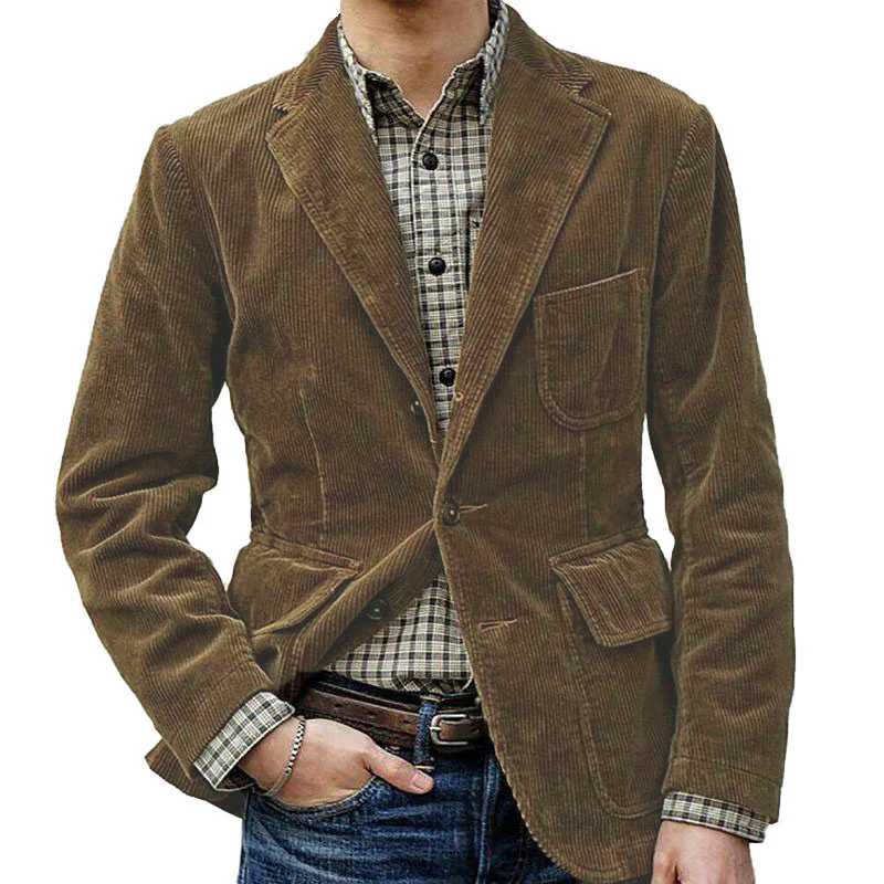 Casual Solid Color Lapel Corduroy Blazer