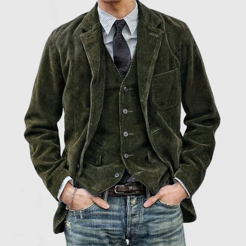 Casual Solid Color Lapel Corduroy Blazer