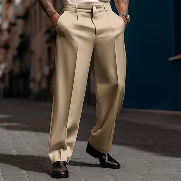 Business Solid Color Slant Pockets Straight-Leg Suit Pants