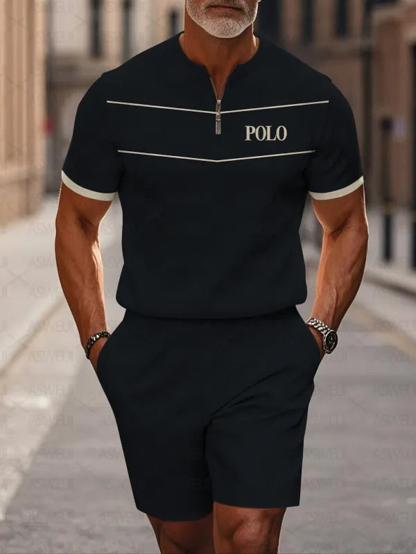 Short Sleeve Zipper Two-piece Set - DUVAL
