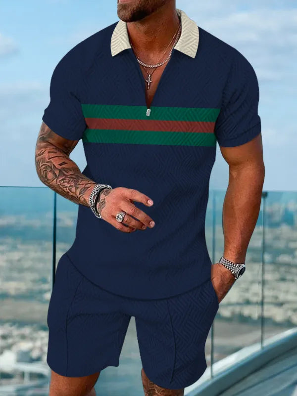 Polo Short Sleeve Zipper Two-Piece Set