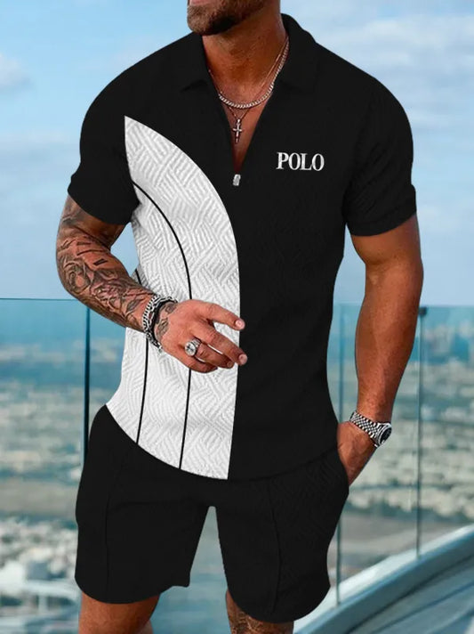 Polo Short Sleeve Zipper Two-Piece Set