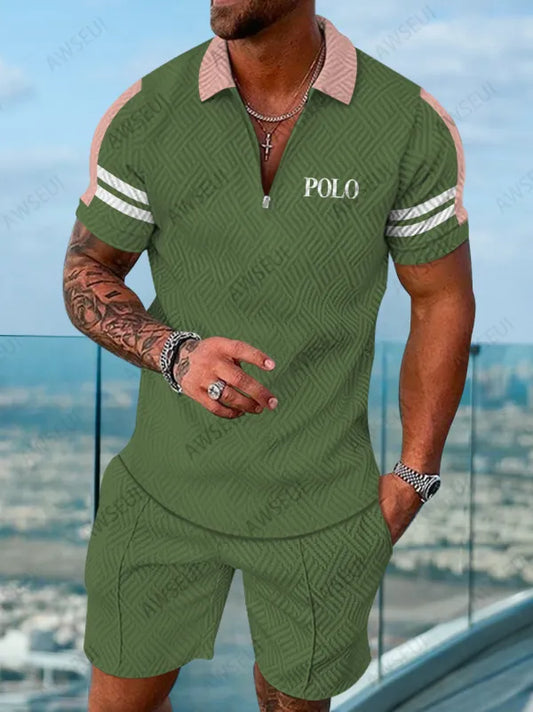 Polo Short Sleeve Zipper Two-Piece Set