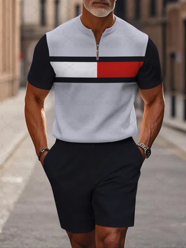 Short Sleeve Zipper Two-piece Set - DUVAL