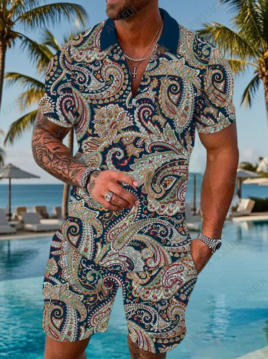 Polo Short Sleeve Zipper Two-Piece Set