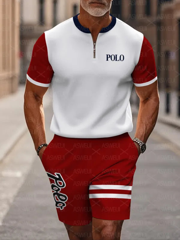 Short Sleeve Zipper Two-piece Set - DUVAL
