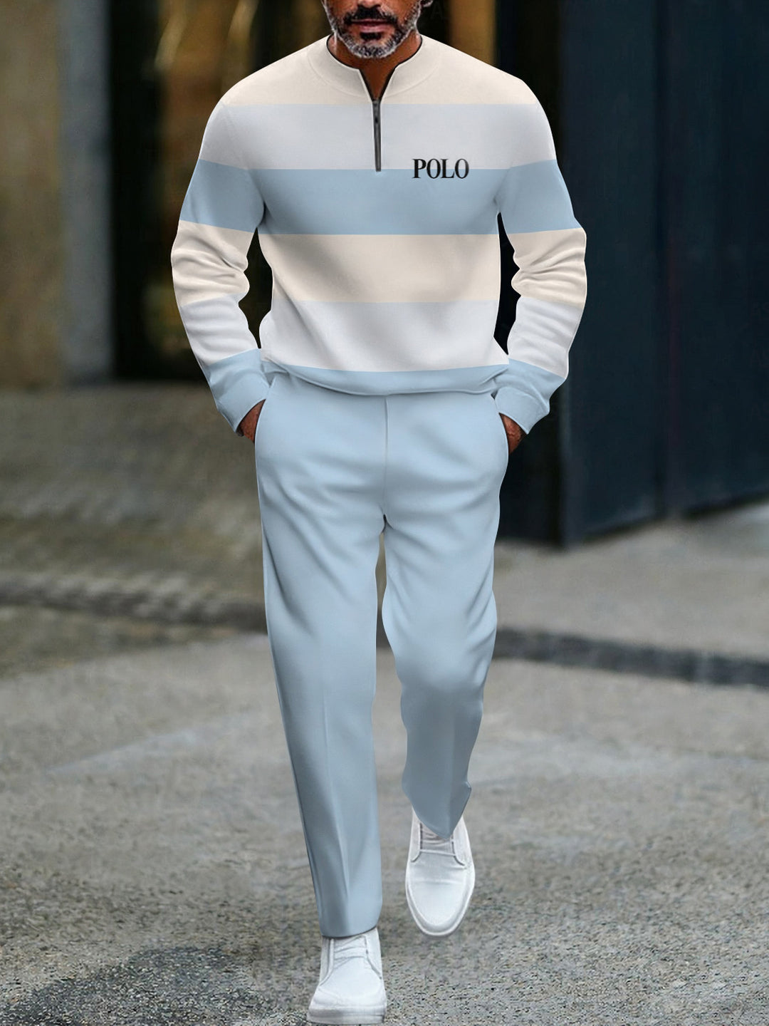 Zipper Long Sleeve Long Pants Two-Piece Set - DUVAL