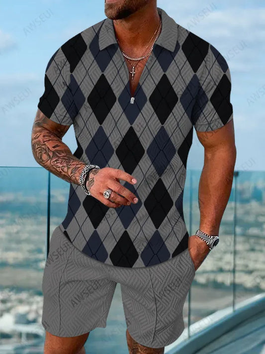 Polo Short Sleeve Zipper Two-Piece Set