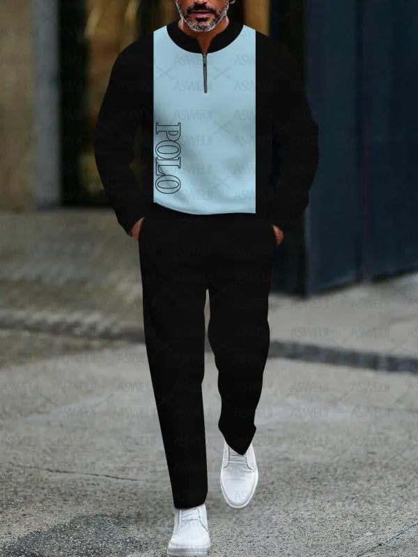 Zipper Long Sleeve Long Pants Two-Piece Set - DUVAL