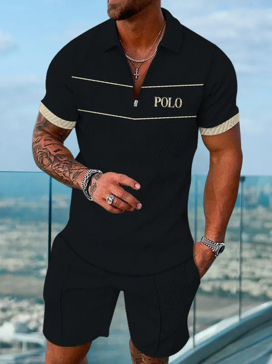 Polo Short Sleeve Zipper Two-Piece Set
