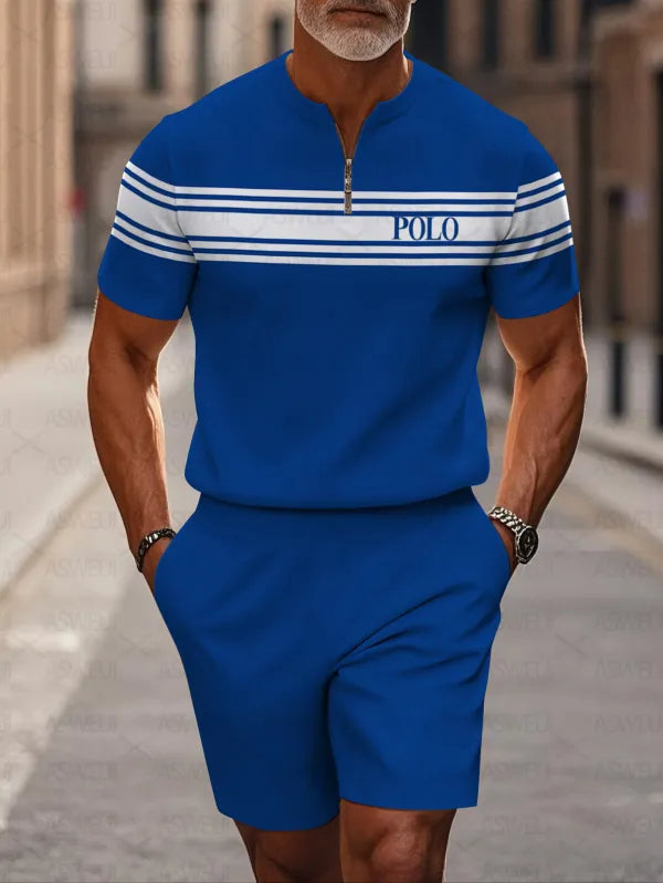 Short Sleeve Zipper Two-piece Set - DUVAL