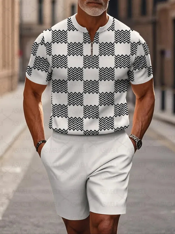 Short Sleeve Zipper Two-piece Set - DUVAL